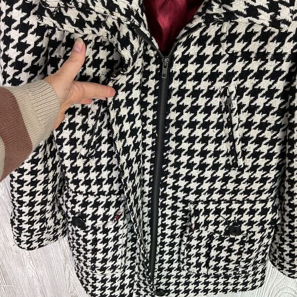 Black Rivet Houndstooth Wool Blend Coat Zip Front Black White Womens Medium - Picture 8 of 13
